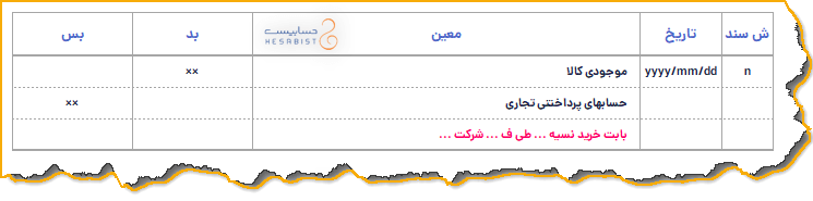 ثبت حسابداری خرید نسیه کالا